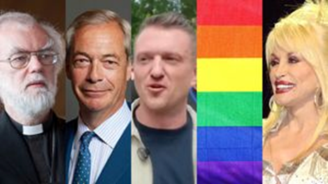 Rowan Williams, Nigel Farage, Tommy Robinson, vlajka Pride a Dolly Parton